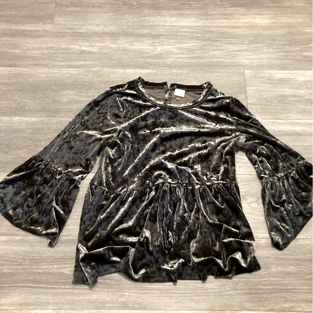 Grey Velvet Bell Sleeve Top